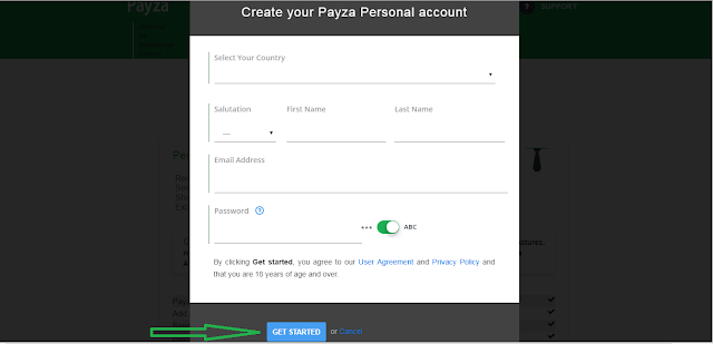Cara Mengisi form pendaftaran dari akun Payza