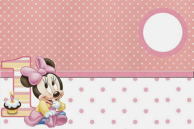 Minnie Primer Año con Lunares: Invitaciones para Imprimir Gratis. Para hacer invitaciones, tarjetas, marcos de fotos o etiquetas, para imprimir gratis de Minnie Primer Año con Lunares.
