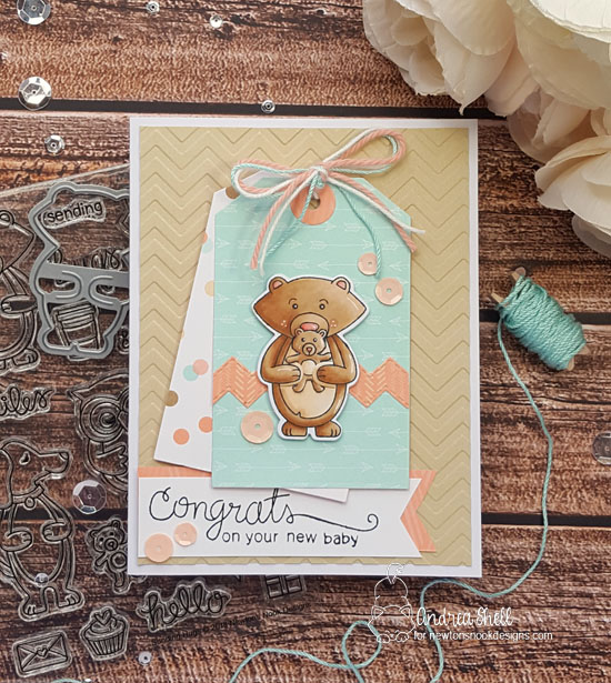 Congrats on your new baby by Andrea features Sending Hugs, Simply Sentimental, and Fancy Edges Tag Die by Newton's Nook Designs; #newtonsnook