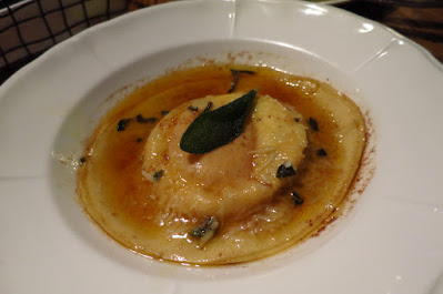 Fish & Meat, duck egg raviolo