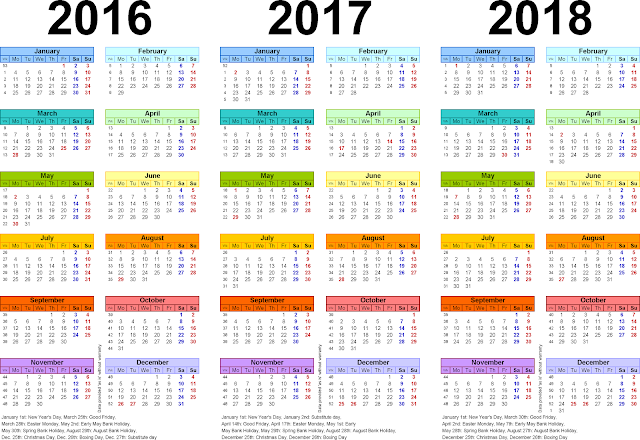 2016/2017/2018 Calendar-3 Year Printable
