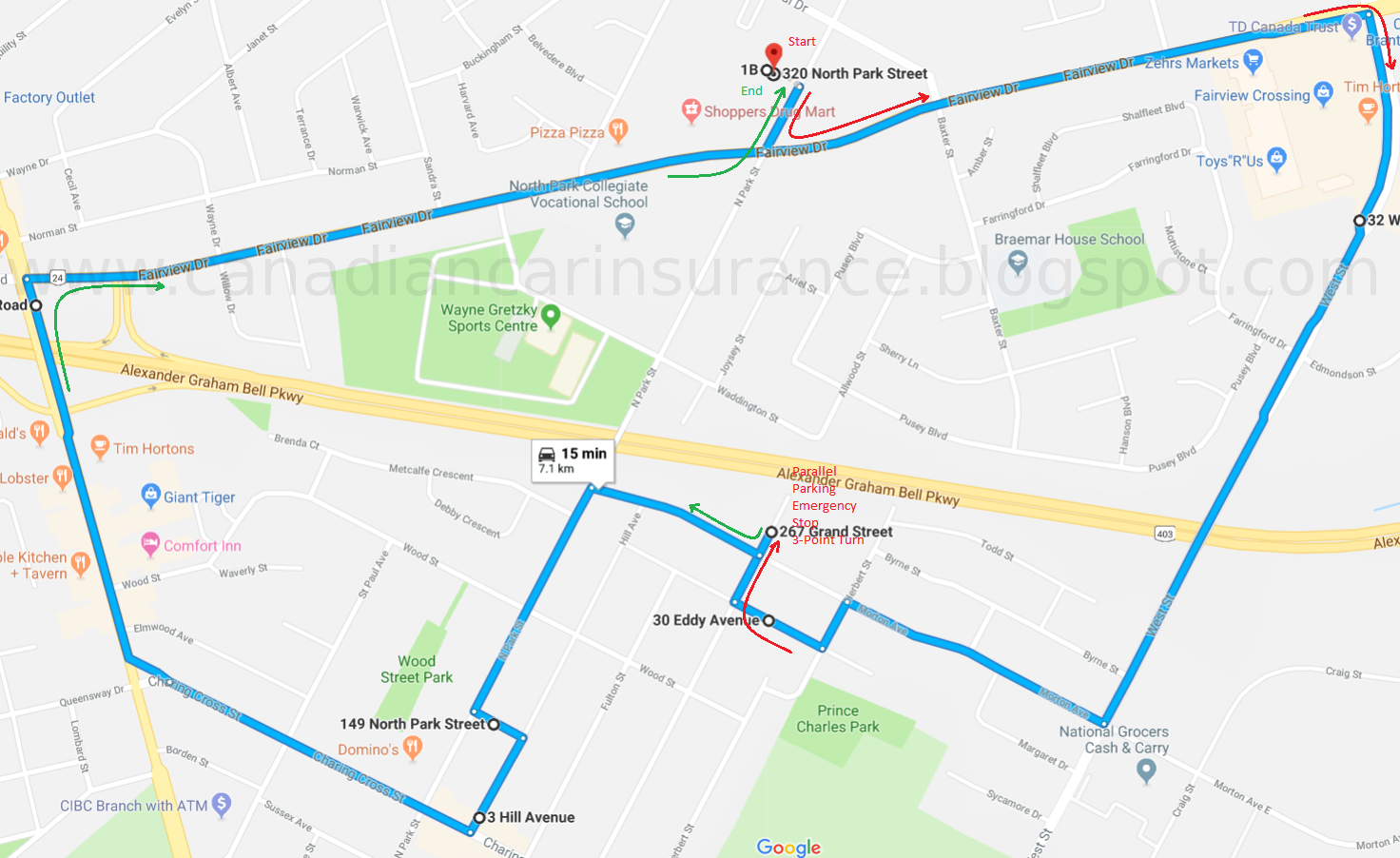 Brantford G2 Road Test Route 1 Maps
