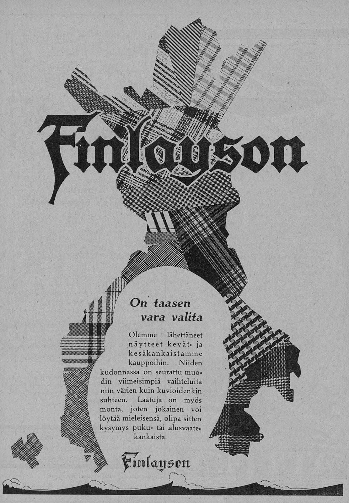 Vanhoja mainoksia Finlayson 1928