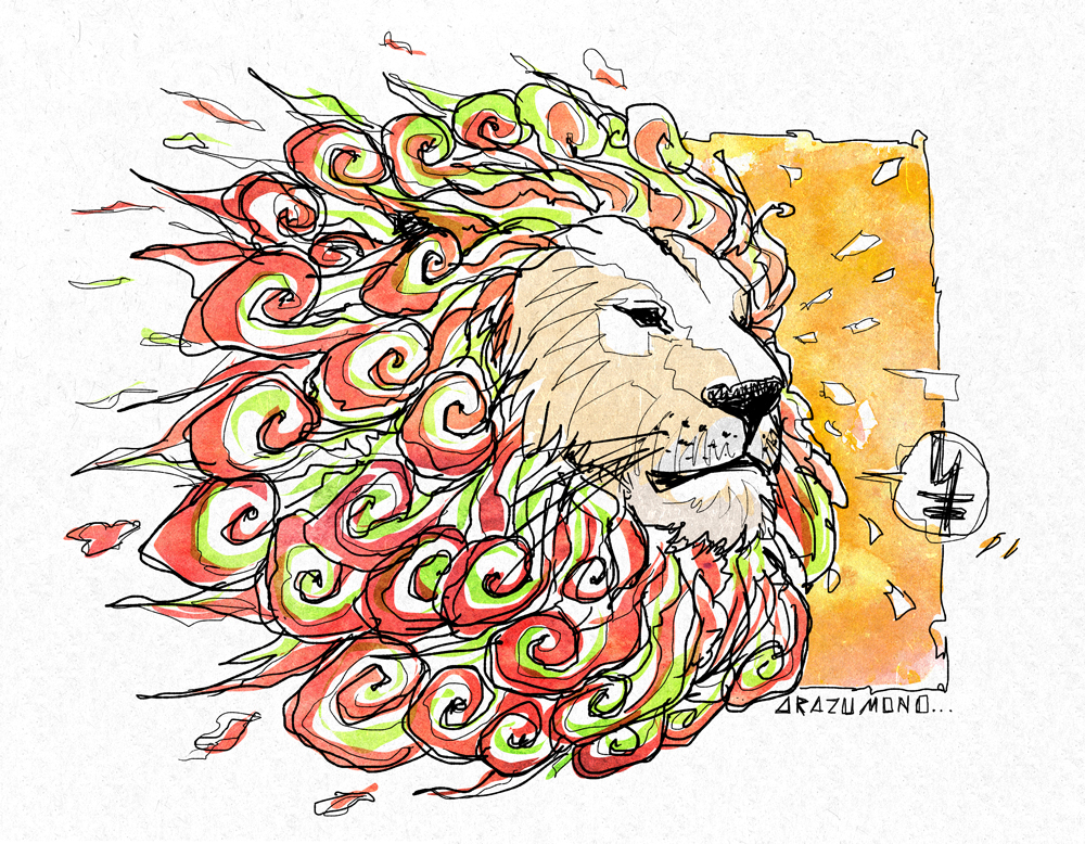 Arazumono ライオンの線画水彩イラスト
