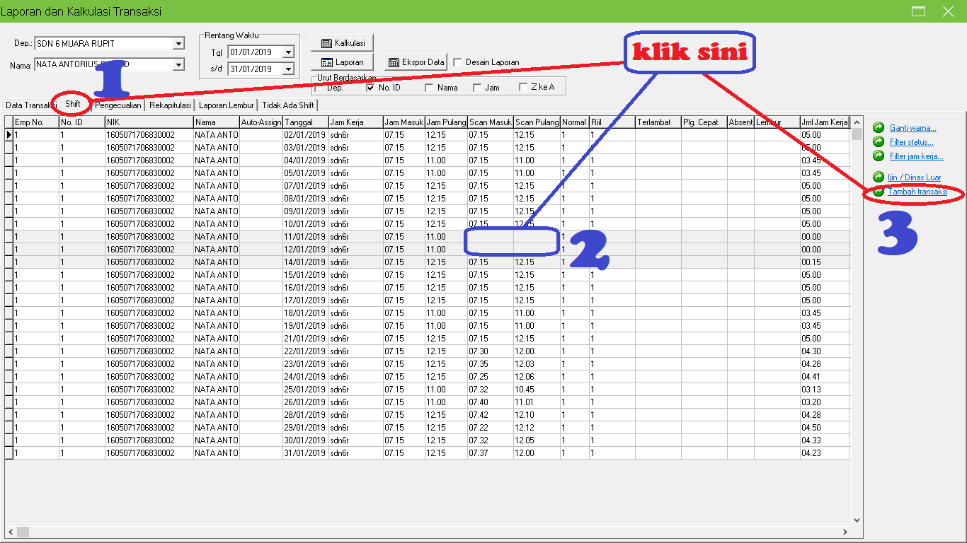 Klik salah satu hari atau tanggal yang pada saat itu ada hasil scan