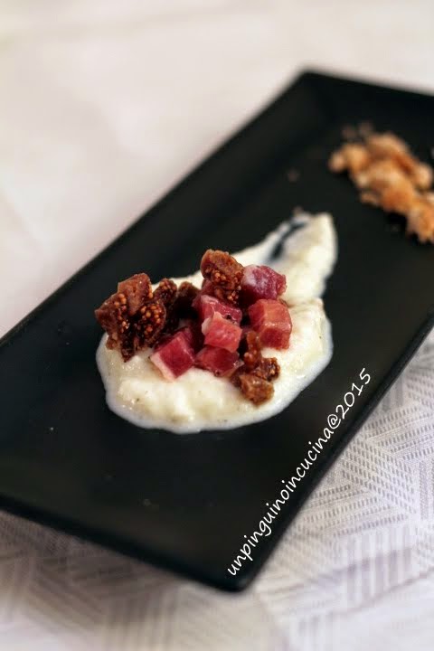 tartare di crudo e fichi su crema di bufala