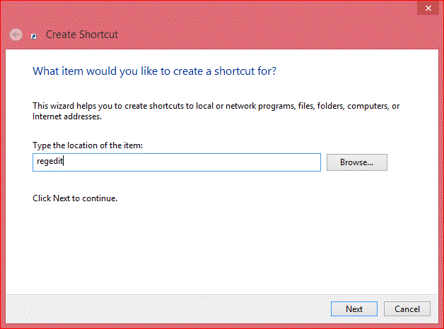 create shortcut regedit