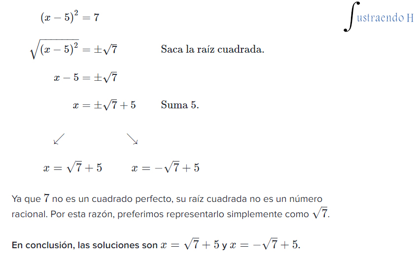 Ecuaciones de segundo grado o ecuaciones cuadráticas, método sacar raíz