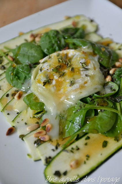 Carpaccio of courgette melted goat’s cheese with lemon and honey
