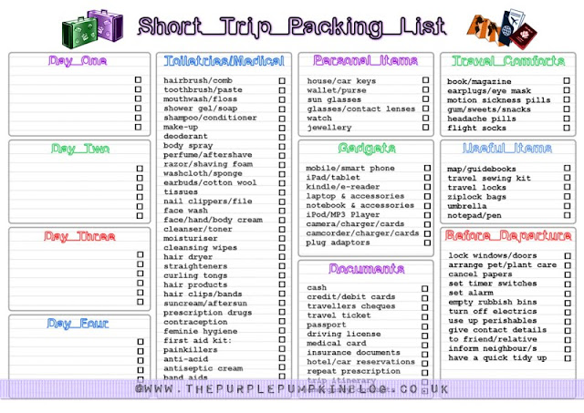 Holiday/Vacation Packing Lists [Free #Printables] | The Purple Pumpkin Blog