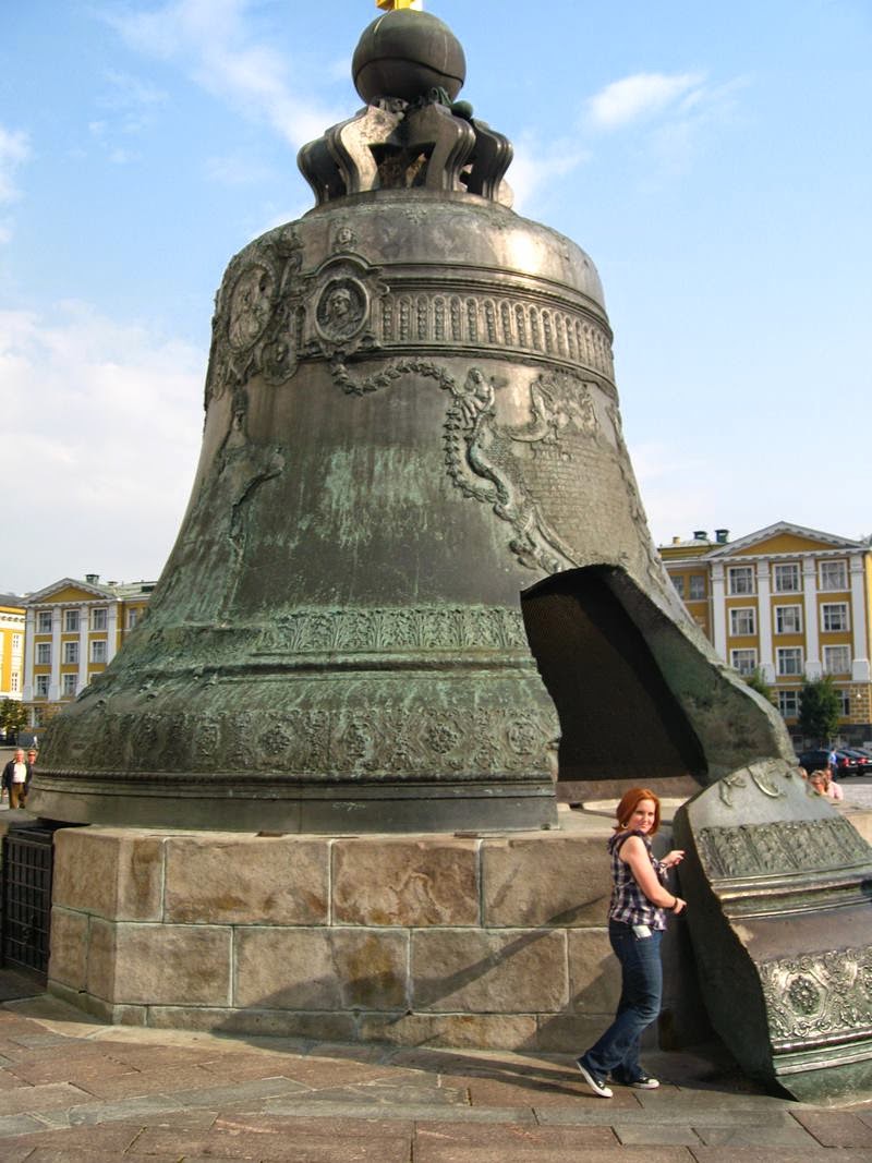 The Tsar Bell also known as the Tsarsky Kolokol, Tsar Kolokol III, or Royal Bell on display on the grounds of the Moscow Kremlin.