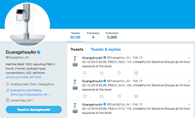 GuangzhouAir Twitter account page for air quality reporting