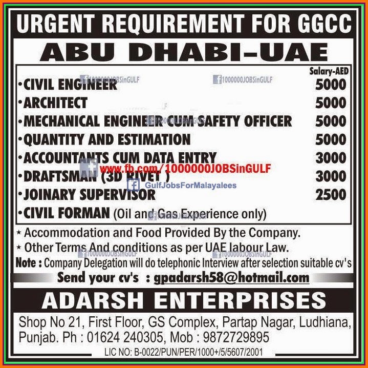 Abudhabi, UAE Large job vacancies