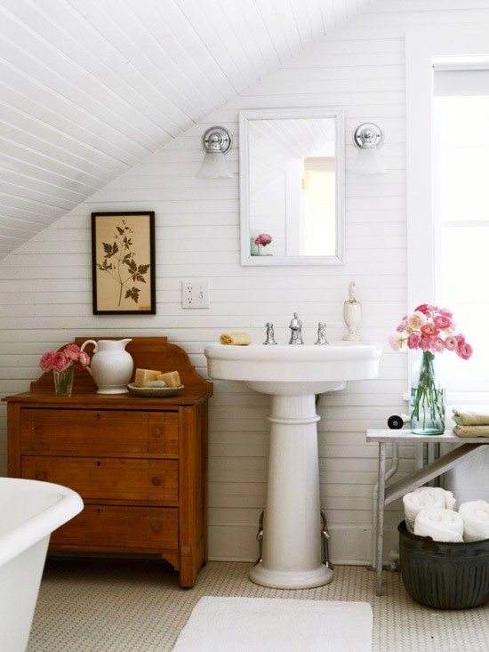 To Da Loos Slanted Ceiling Bathrooms These Exposed Log Beams Give This Next Bathroom A Rustic