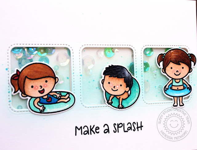 Sunny Studio Stamps: Beach Babies Window Trio Summer Shaker Card by Vanessa Menhorn