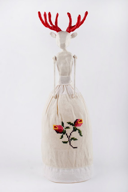 Clay Decoration, Embroidered Doll, Handmade Original Art