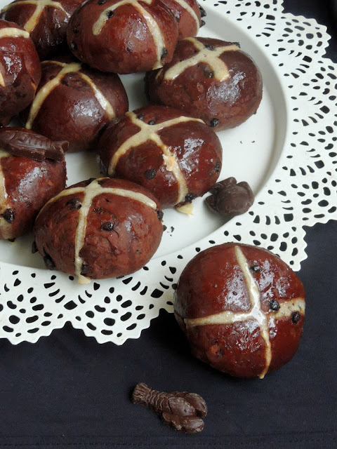 Eggless Chocolate hot cross buns,Easter Hot cross buns