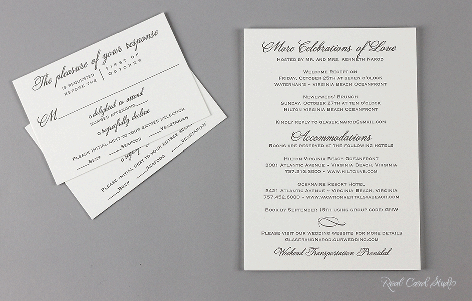 Insert cards for wedding invitations