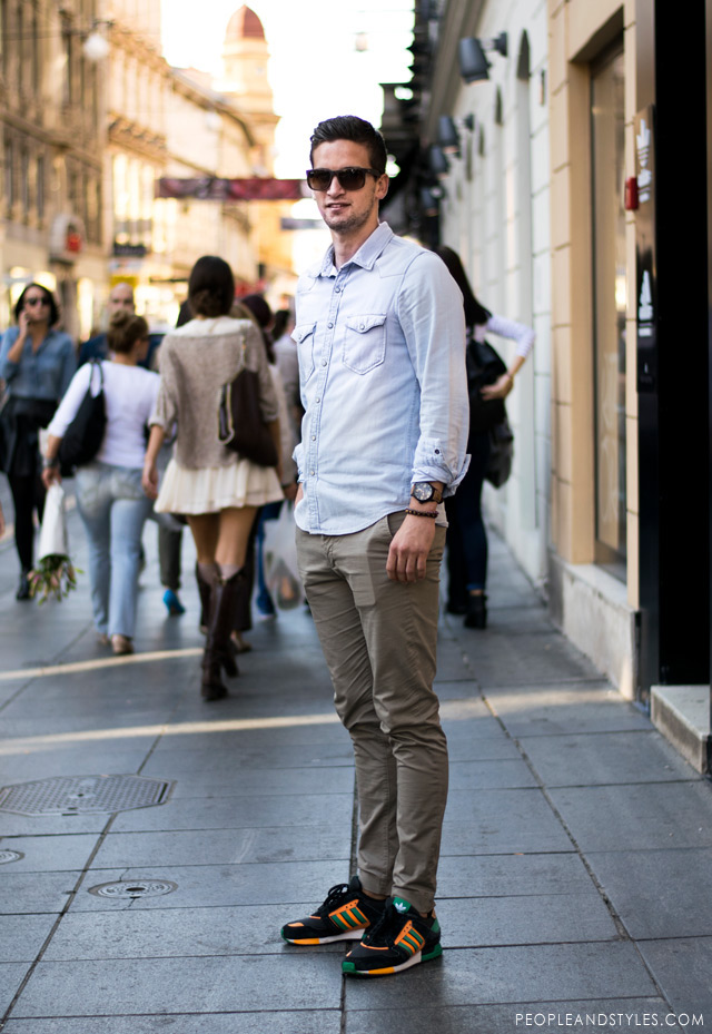 casual man's wear fall 2014, chinos and Adidas sneakers, street style fashion men