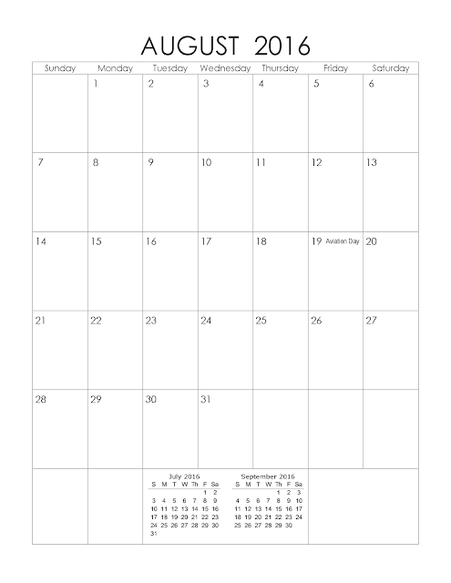 August 2016 Printable Calendar A4, August 2016 Blank Calendar, August 2016 Planner Cute, August 2016 Calendar Download Free