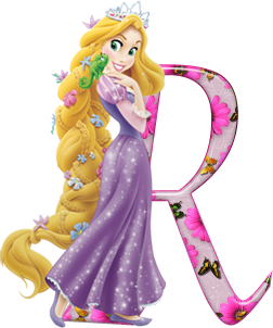 Abecedario de Rapunzel con Flores Rosadas. Rapunzel Alphabet with Pink Flowers.