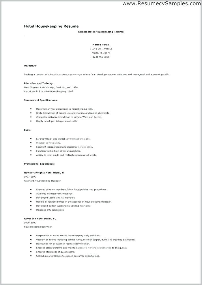 Resume Examples Housekeeping Hospital Jobs Lebenslauf Vorlage Site