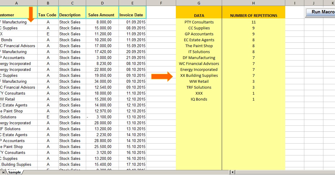Find Repeating Data On The Sheet With Number Of Repetitions Hints And