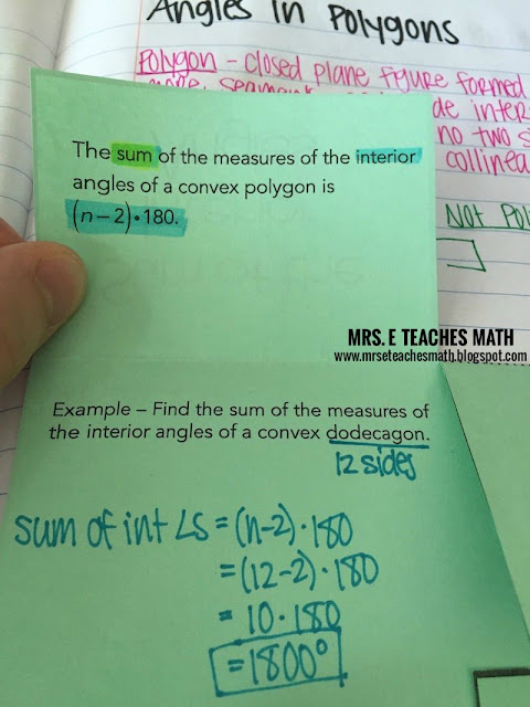 Angles in Convex Polygons Interactive Notebook Page | Mrs. E Teaches Math