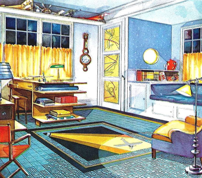 1931 boy's bedroom 1931 boy's bedroom, color illustration