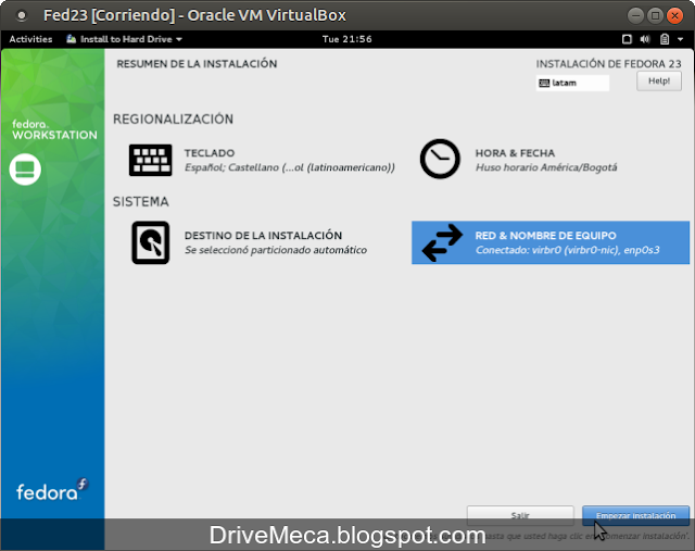 DriveMeca instalando Linux Fedora Workstation 23 paso a paso