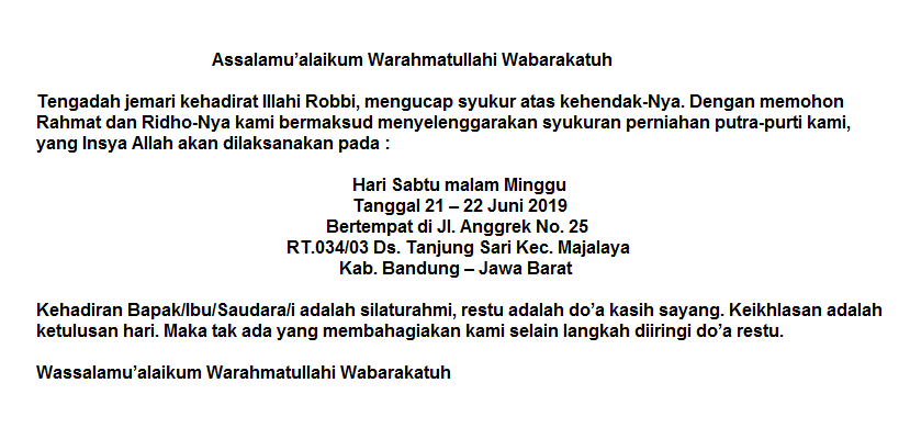 Contoh Isi Undangan Pernikahan Untuk Referensi