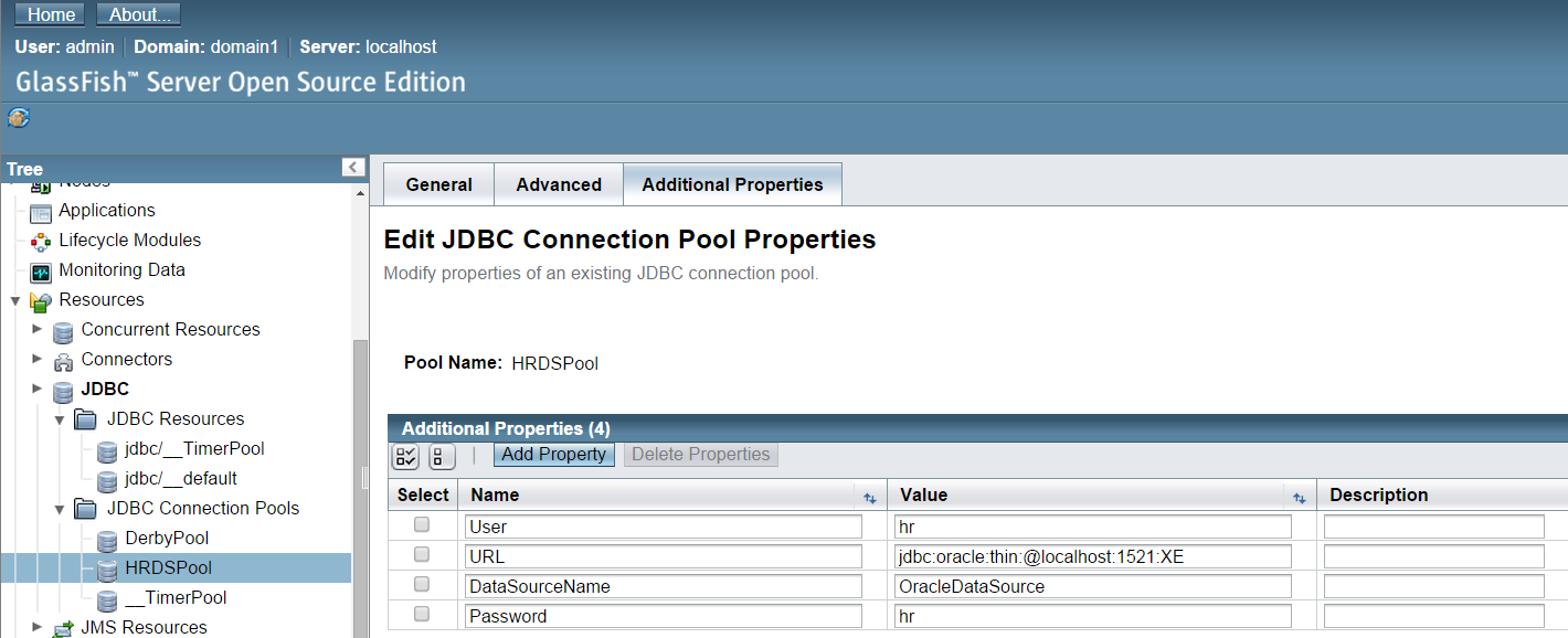 Configuring JNDI Data Source connecting to Oracle DB in GlassFish Server