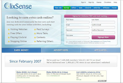 halaman utama situs Clixsense
