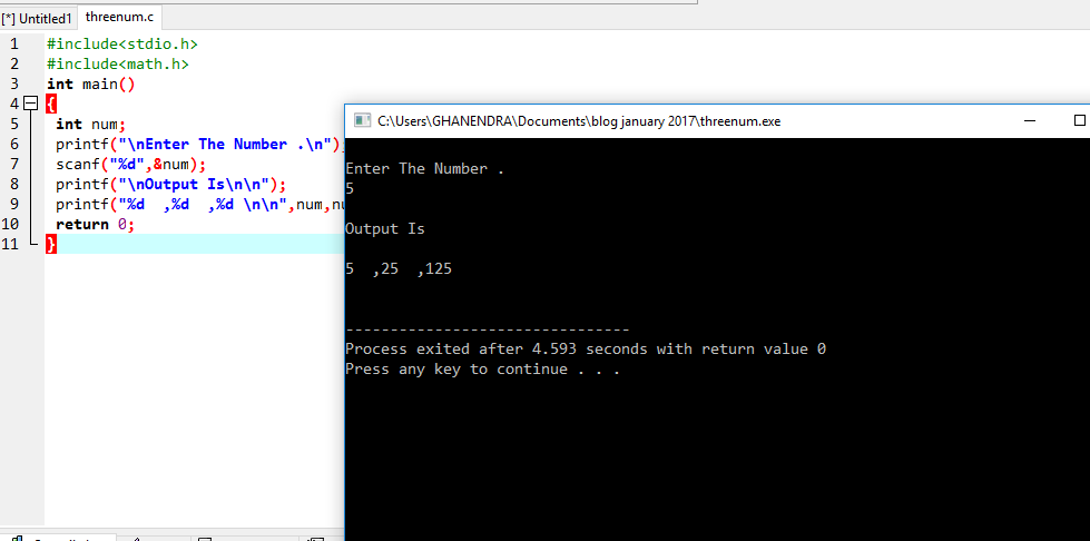 Program to Read Integer and Print First Powers (N^1, N^2, N^3)