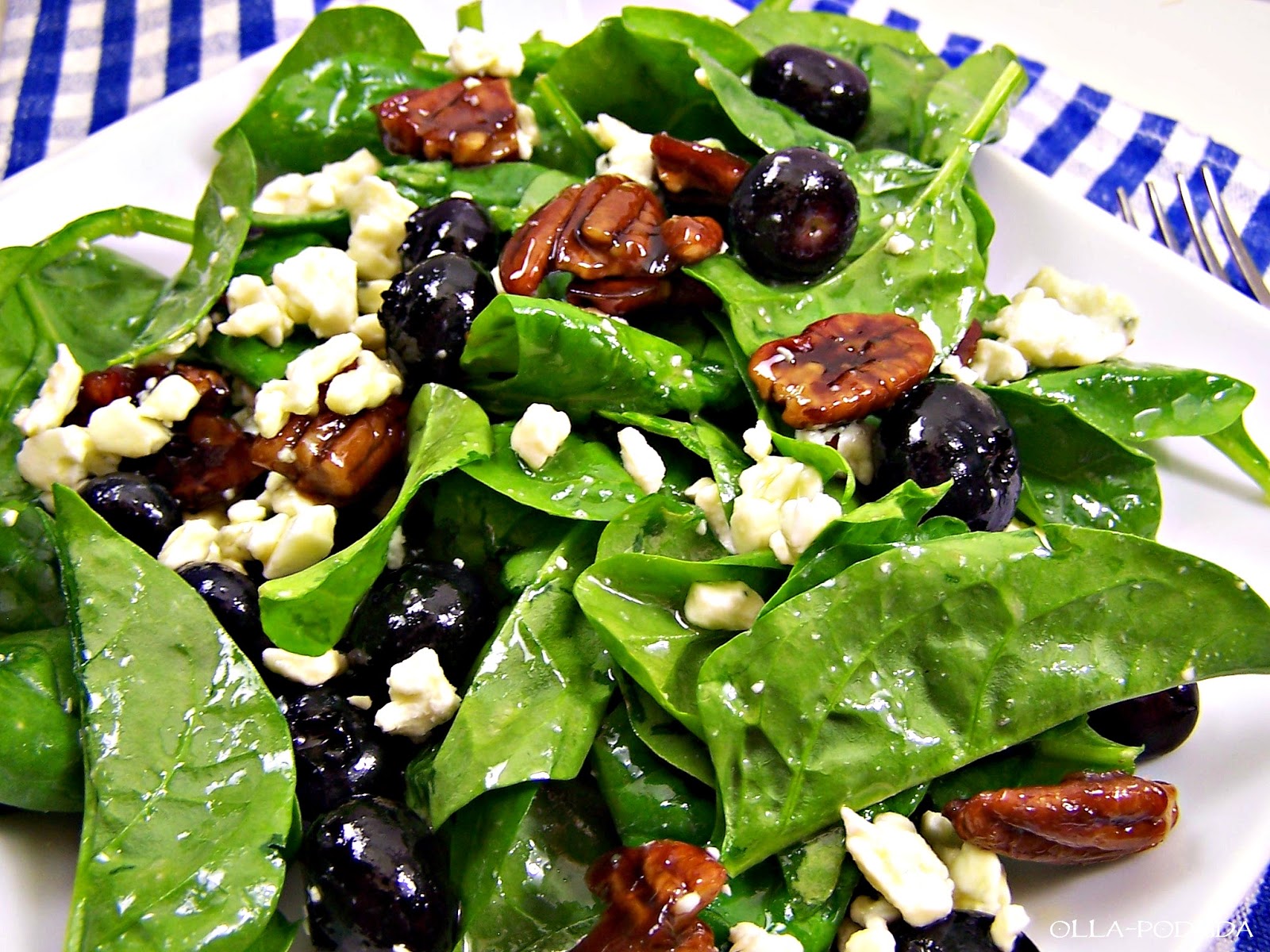OllaPodrida Spinach Salad with Blueberries & Candied Pecans