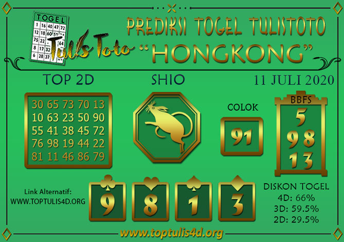 Prediksi Togel HONGKONG TULISTOTO 11 JULI 2020