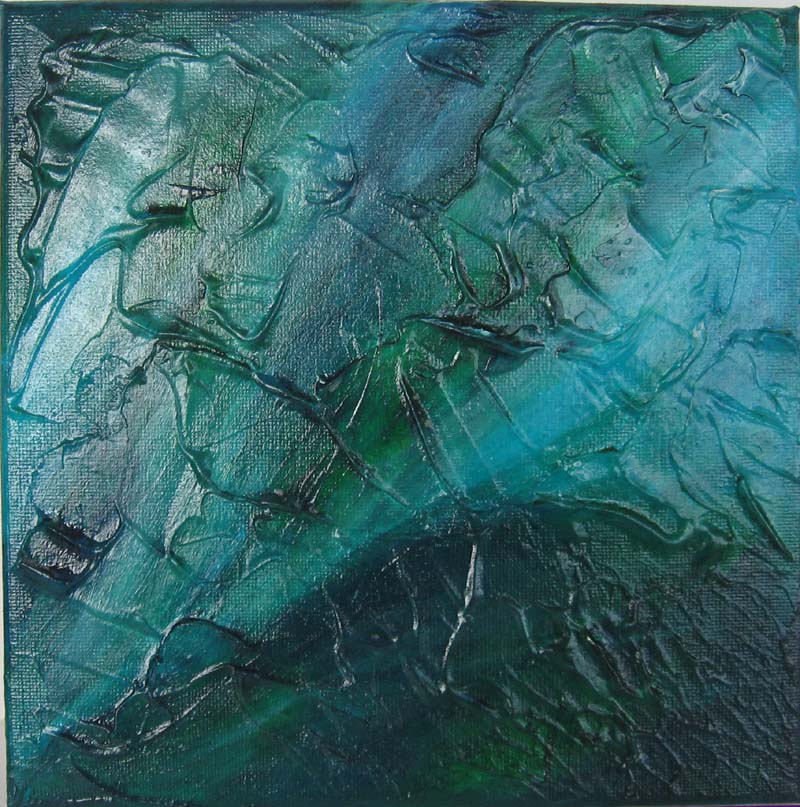 Art Pourings: Mixed Media Abstract - Blue & Green on Gold