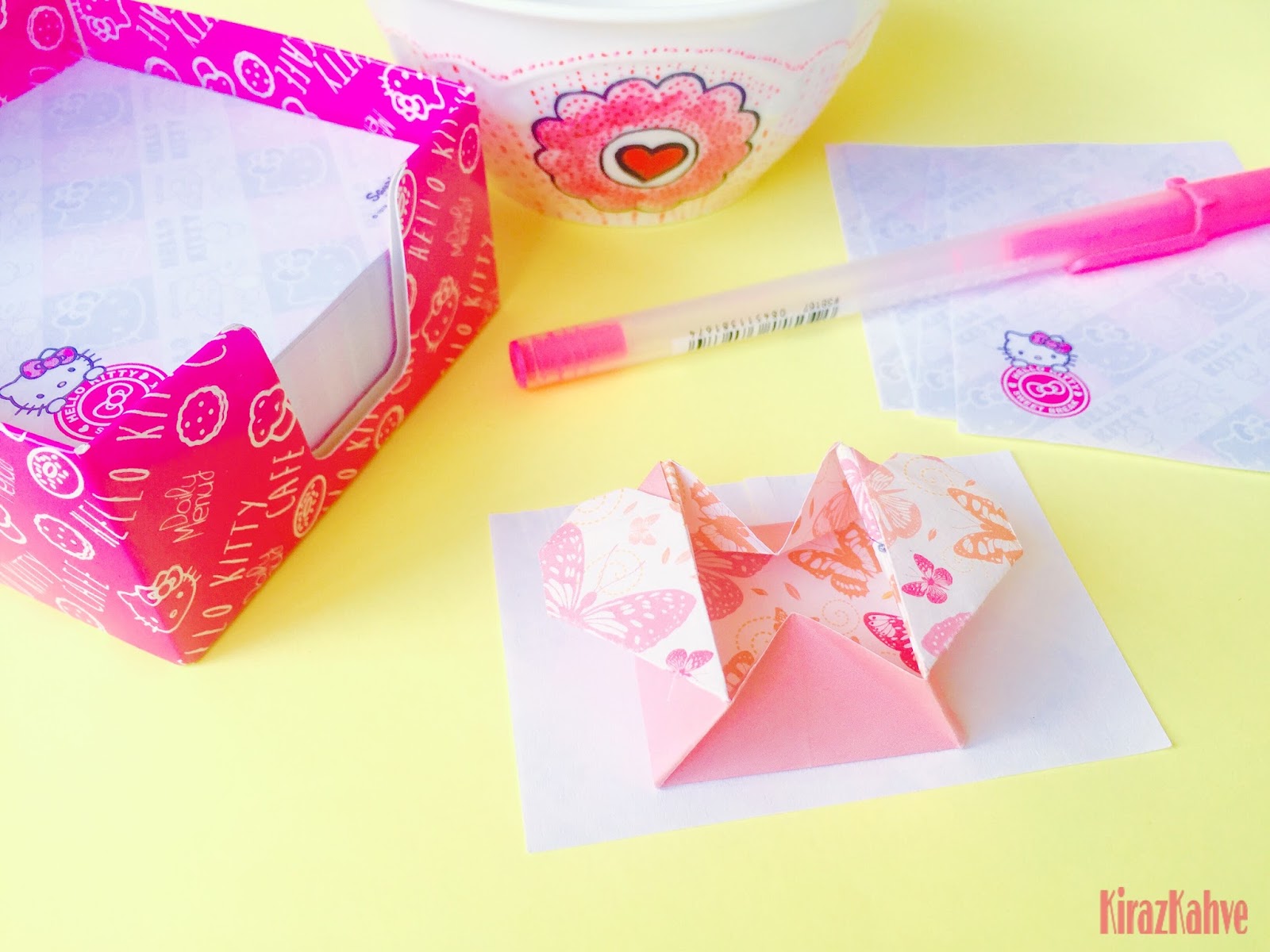 Kiraz Kahve • Origami Kağıt Kalp Kutu Yapımı