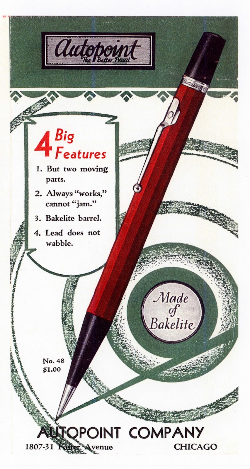 Vintage Autopoint Pencil Pointer 410-3 NOS Green Barrel .5mm 