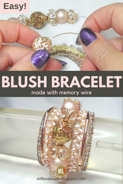 Tutorial sheet with step outs for how to make the Blush Memory Wire Bracelet