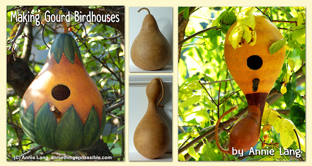 Annie Lang's step-by-step tutorial shows you how to digitally design and paint dried gourd decorative birdhouses