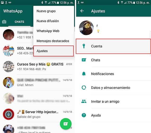 ajustes de la cuenta whatsapp