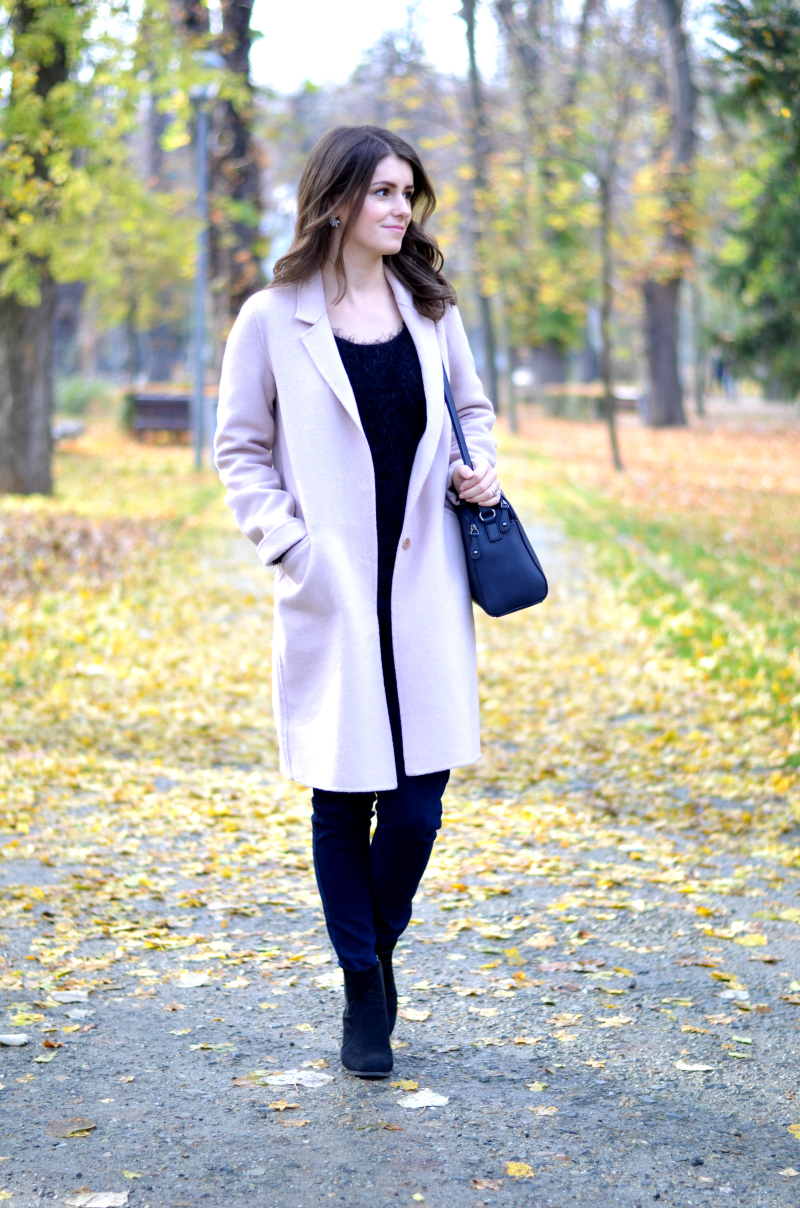 dusty pink coat outfit ideas 