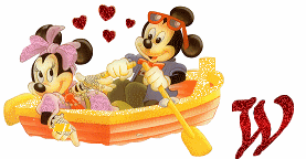 Alfabeto brillante de Mickey y Minnie paseando en lancha W. 