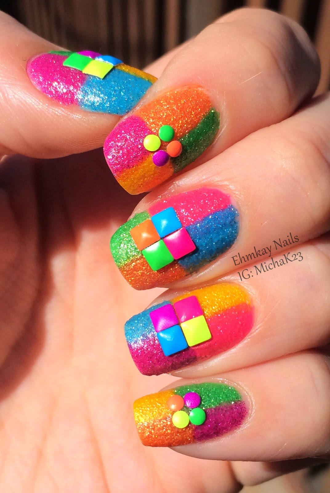 ehmkay nails: Born Pretty Review: Neon Studs over Neon Color Block 