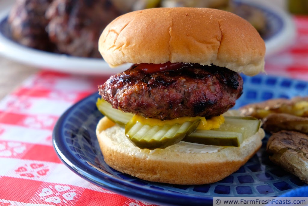 A simple burger with a little something extra--green tomato bacon jam mixed into the beef makes each bite juicy and full of flavor.