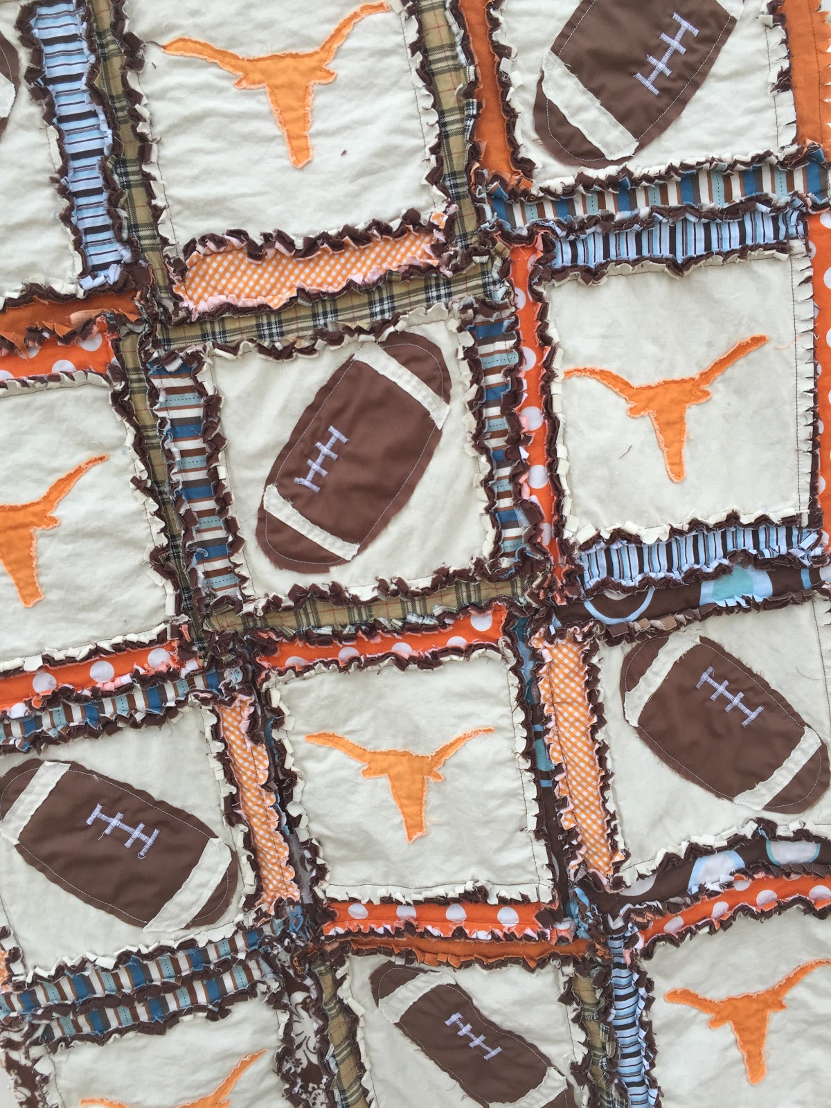 Football Rag Quilt with Longhorn Silhouette Applique baby quilt
