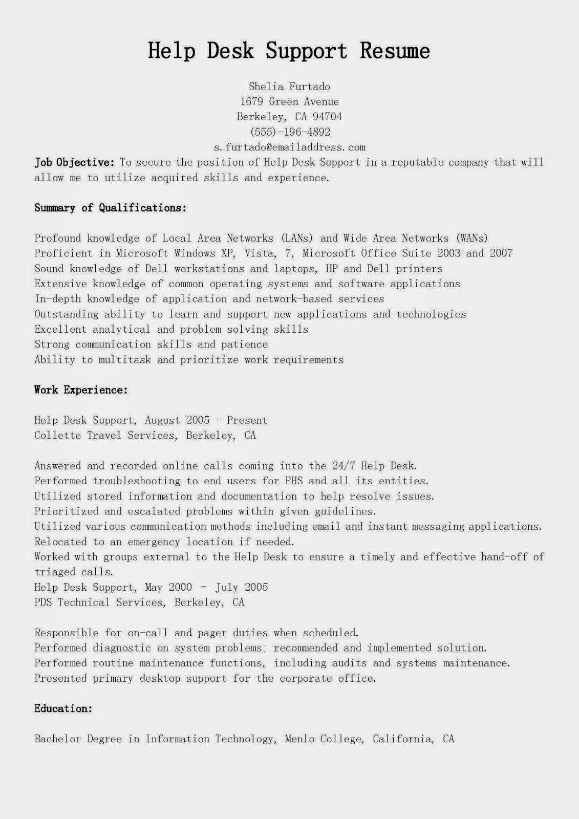 example of it help desk resume