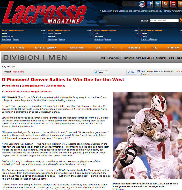 LetsGoDU Lacrosse Magazine Details DU's Epic Comeback