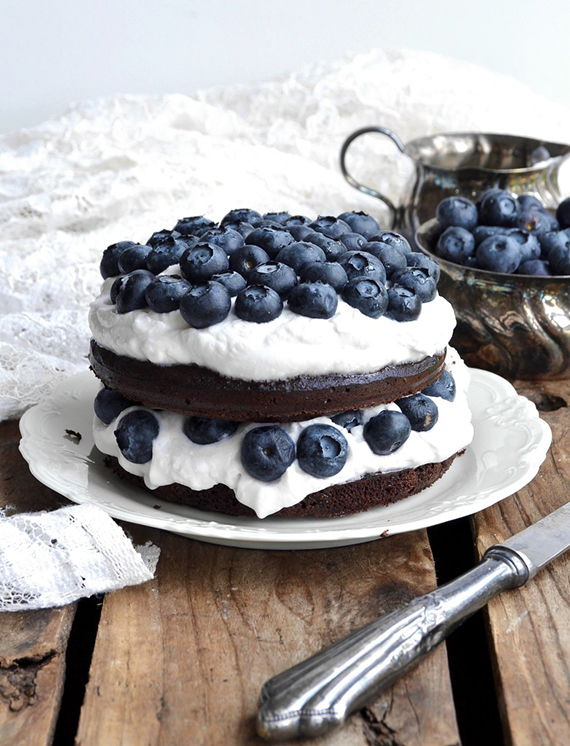 Layered Chocolate Cake with Blueberries and Coconut Whipped Cream recipe by The Smoothie Lover